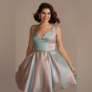 Iridescent Metallic short formal dress | Fit and Flare, A-line, Mini, Plus